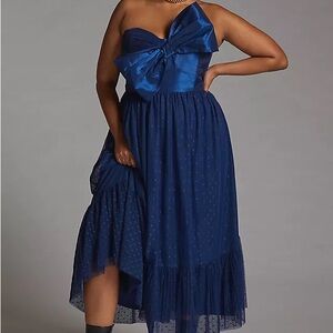 Hutch Anthropologie blue tulle midi dress with bow